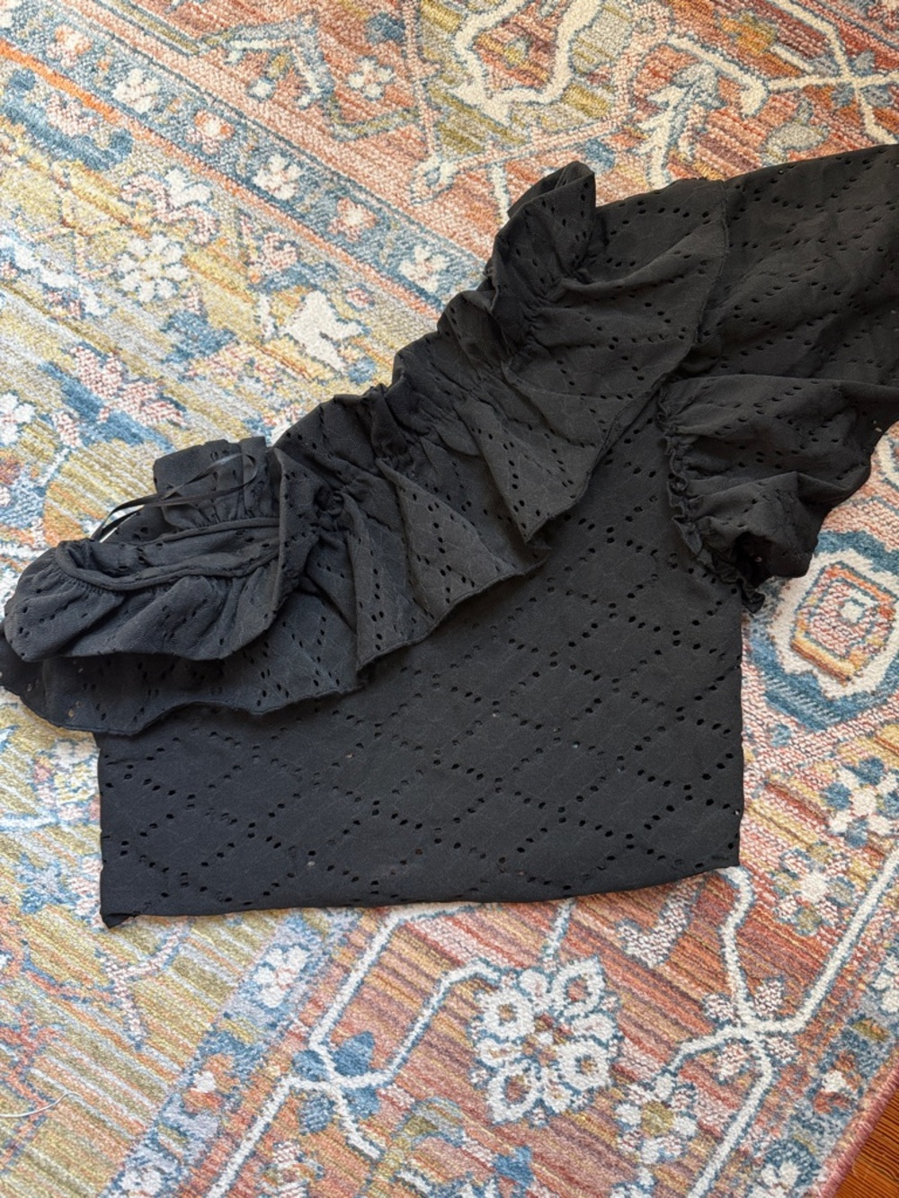 Zara Eyelet One-Shoulder Ruffle Crop Top - Picture 2 of 4